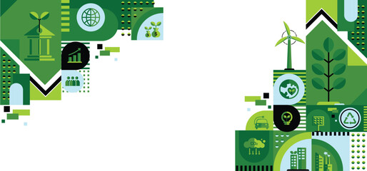 Sustainable development and green investment concept with icons. ESG, Green business, finance for organization and sustainability to reduce carbon emissions. Eco friendly web banner background vector.