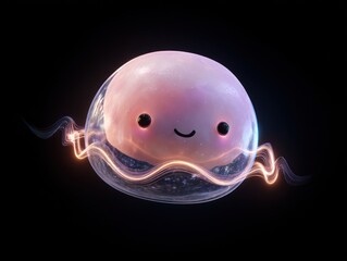 A cute jelly-like creature floating in mid-air, looks playful and friendly