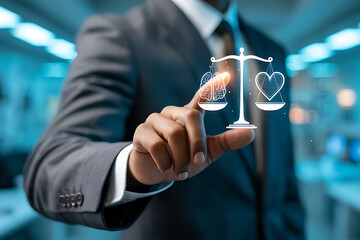 Hands typing on a laptop keyboard with a futuristic holographic interface displaying charts and data, representing digital transformation and analysis
