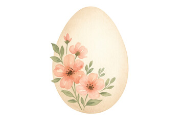 Easter egg watercolor painting with pink flowers