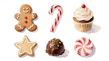 Assorted holiday cookies and candies in colorful and festive style  