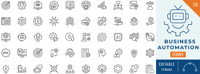 Business Automation icon collection set. Editable stroke.