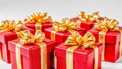 Festive red gift boxes with golden bows bring joy to holiday celebrations and create a warm atmosphere during special gatherings