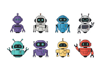 Fototapeta premium Colorful cartoon robots with various designs and expressions 