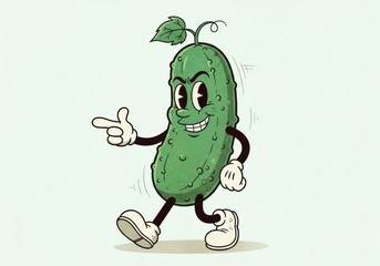Obraz premium Retro cartoon pickle character with goofy eyes and a pointing finger in a fun pose