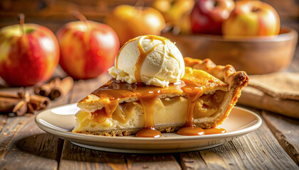 Classic American Apple Pie with Ice Cream