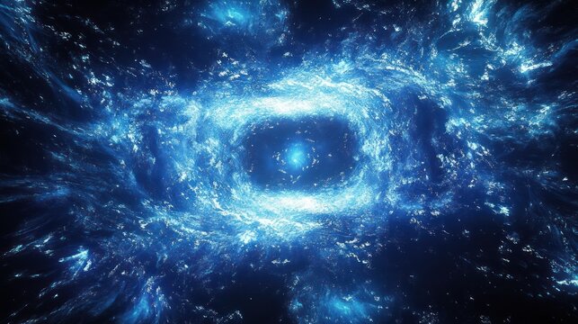 Abstract glowing blue vortex with swirling particles and dynamic luminous energy patterns creating a sense of depth and cosmic motion - Powered by Adobe