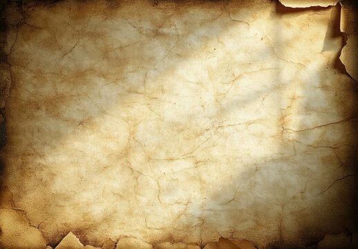 Aged and cracked parchment paper with yellowed, weathered texture and peeling edges suggesting vintage or antique feel - Powered by Adobe