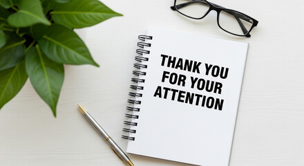 Thank You For Your Attention text on a spiral notebook.