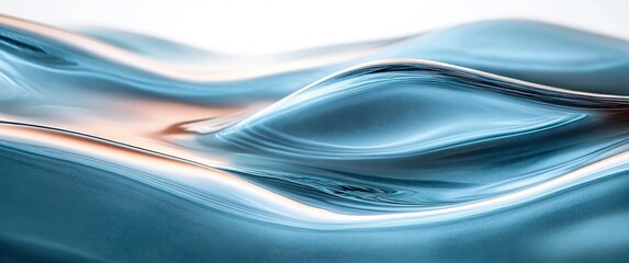 Close-up of smooth, flowing blue and silver liquid waves creating a glossy and reflective surface with gentle curves and soft highlights