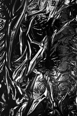 Transparent plastic wrap on a black background