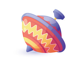 Colorful Children's Spinning Top Toy with a Red Orange Yellow and Blue Design on a Transparent White Background