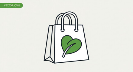 Shopping bag with green leaf logo representing ecofriendly and sustainable practices in retail and packaging