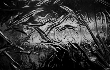 Transparent plastic wrap on a black background