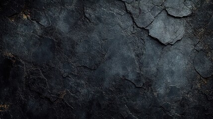 close-up view of dark cracked and textured stone surface with rough pattern and subtle highlights