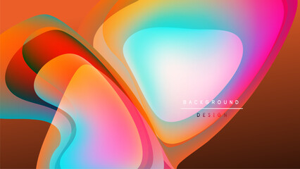 Abstract fluid shapes overlap, vibrant colors blend. Dynamic composition creates modern visual impact. Background is black.