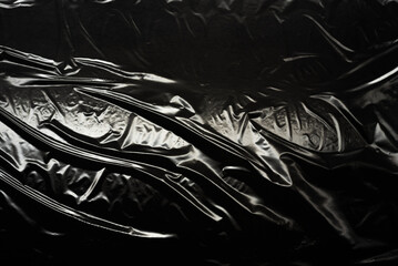 Transparent plastic wrap on a black background