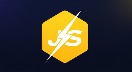 The javascript logo is displayed on a dark background, showcasing the technologys role in web development and design