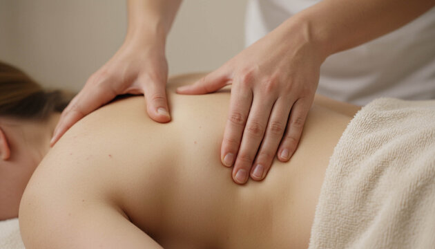 Therapist massaging upper back with gentle pressure