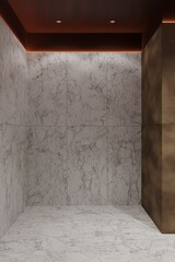 Empty bathroom with marble tiles. Room with Ceramic Ground Background. Bathroom interior with marble and metal tiles.