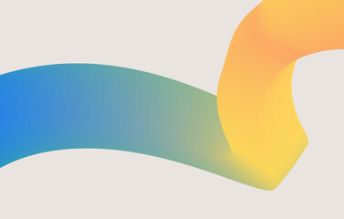 Modern minimalist design with a single, flowing 3D ribbon. Soft color transition from blue to orange on a clean, light grey background.