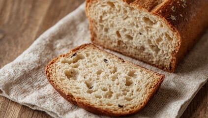 Sliced Loaf Textural Study in Browns and Beiges, Focus on Porous Forms.