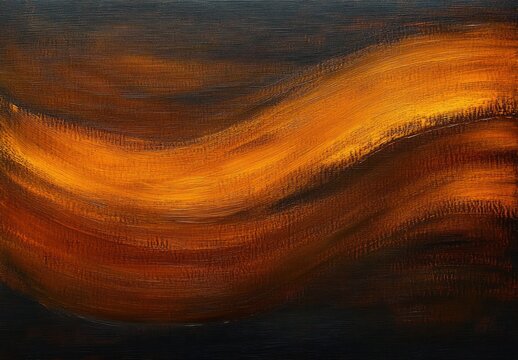 abstract wavy textured painting with flowing warm tones of orange, brown, and black creating a sense of movement and warmth