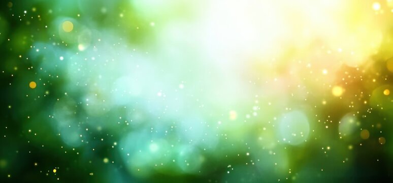 soft glowing abstract background with green and yellow light bokeh and scattered small bright particles creating a dreamy atmosphere - Powered by Adobe