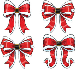 Set of Red Christmas Bows with Fur Trim – Festive Holiday Ribbon Clipart Collection