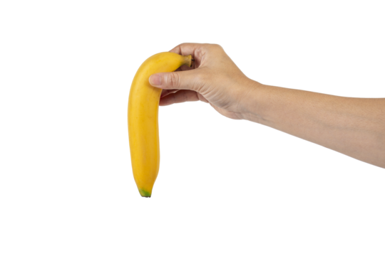 Yellow banana in hand on transparent background - Powered by Adobe