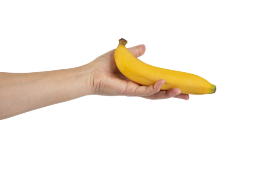 Yellow banana in hand on transparent background