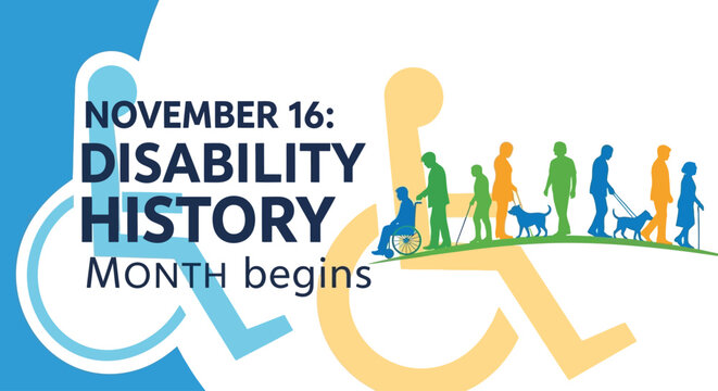 Promote Disability History Month this November with this colorful and inclusive design, showcasing diverse individuals and accessibility awareness for a compassionate campaign