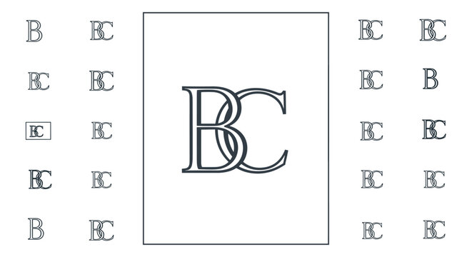 Elegant Monogram Logo Design Featuring Intertwined Letters 'B' and 'C' in a Serif Style, Presented as a Vector Cartoon Illustration on a Clean White Background, Ideal for Branding and Corporate