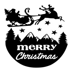 Minimalist merry christmas santa claus reindeer sleigh silhouette svg vector graphic design for cricut and crafts vector
