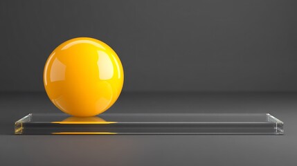 A vibrant yellow sphere resting on a transparent rectangular platform against a dark background.