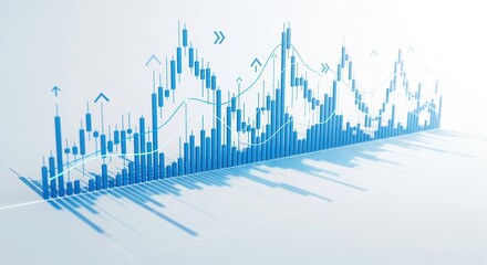 Abstract blue financial stock market chart with candlestick bars and lines