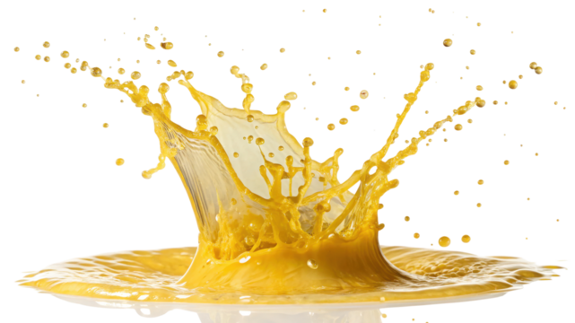 Vibrant orange juice splash isolated on transparent background for advertising