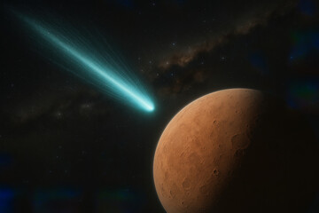 Comet passing by mars in deep space