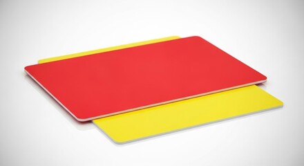 Vibrant Red and Yellow Soccer Referee Cards Stacked on Clean White Background Representing Disciplinary Tools in Football Games