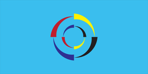Rotation Red ,yellow, black and blue in circular motion. Circle arrow combinations. Set of circular infographics. Graphic diagram. Vector illustration isolated on Light Blue background.