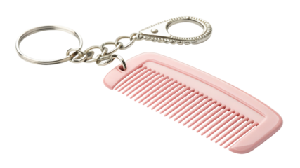 Pink comb keychain isolated on transparent background