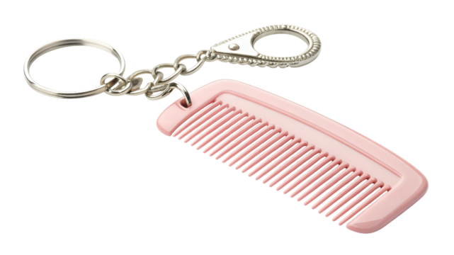 Pink comb keychain isolated on transparent background