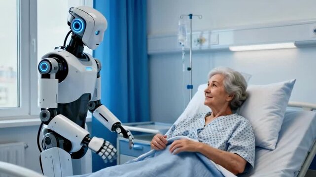 Robot Nurse Assisting Elderly Patient Hospital Healthcare Technology