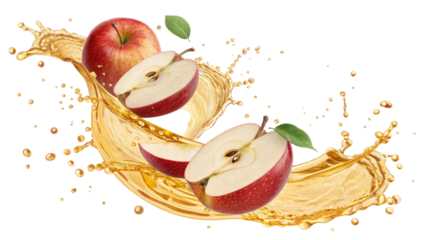 Apple and apple juice splash isolated on transparent background