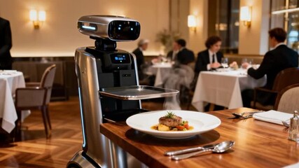 Service Robot Serving Food Restaurant Table Hospitality