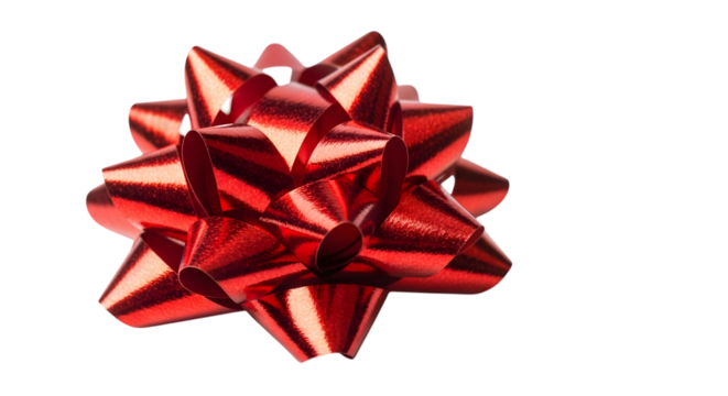 Shiny red gift bow isolated on transparent background