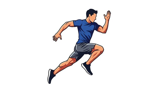 Man running fast illustration for fitness and sports apparel and athletic training gear and marathon events
