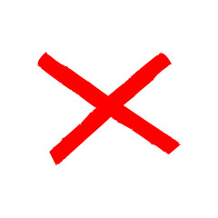 Fototapeta premium Red hand drawn paint brush cross mark vector sign. Grunge bold red x sign. Draw red cross mark, wrong, cancel, incorrect sign with marker pen or brush effect. Vector illustration.