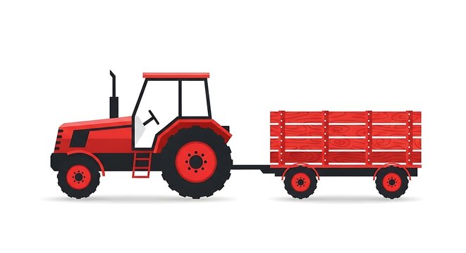 Red tractor with trailer vector illustration farm equipment agricultural vehicle farming machinery design 1