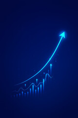 Rising graph with arrow on blue background